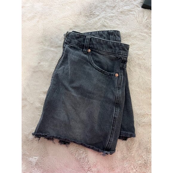 We The Free High-Waisted Black Denim Mini Skirt With Frayed Hem & Front Zipper C - Picture 9 of 9